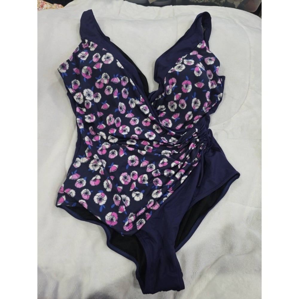 Quayside Drawstring One Piece Swimsuit Floral Low Back Thick Strap Plus Size 20